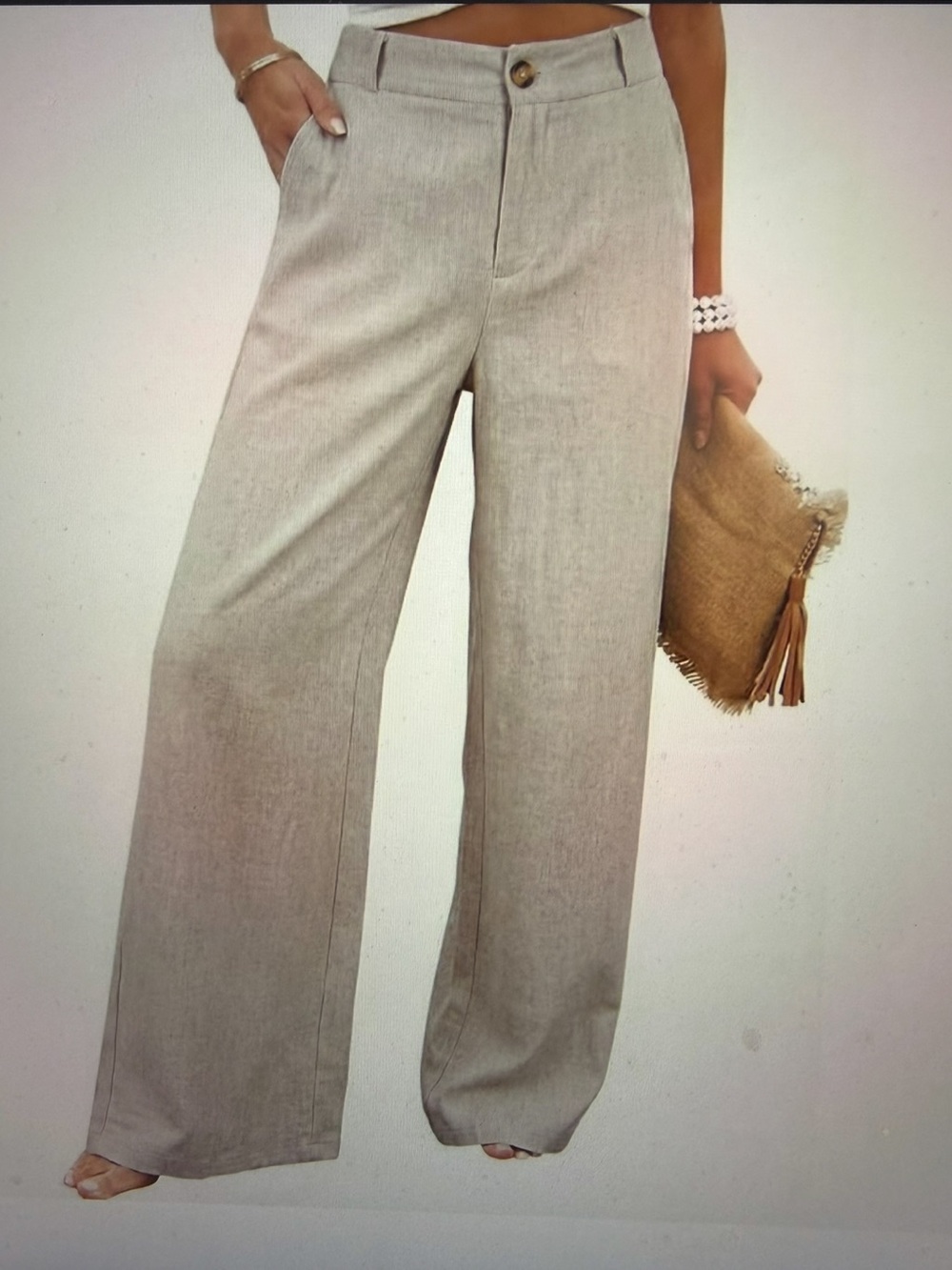 Wide-Leg Linen-Blend Pants in Light Biege- NWT - Size M